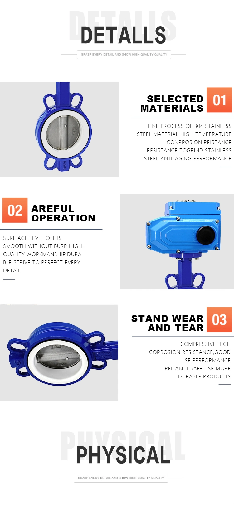 Wcb 304 316 JIS DIN ANSI Handle Manual Center Line Ductile Cast Iron SS304 PTFE Lined Seat Electric Motorized Wafer Butterfly Valve